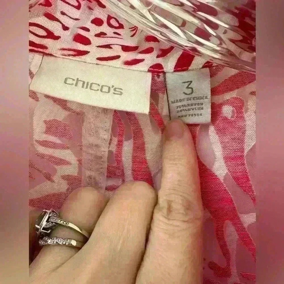 Chico's Sheer Structured Bomber, Mesh Tiger Print Pink/White Zip Snap Front Sz 3 - Picture 4 of 10